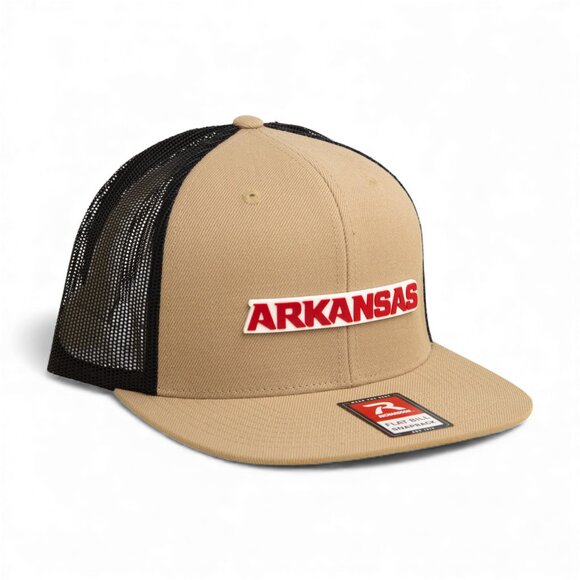 Arkansas Razorbacks ARKANSAS Red 3D Wool Blend Flat Bill Hat- Tan/ Black - Picture 1 of 3